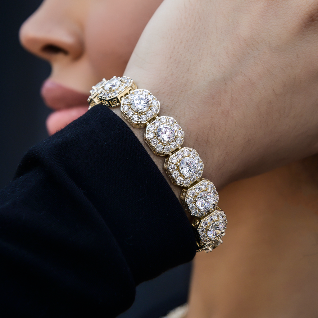 GLD Women Clustered Tennis Bracelet in Yellow Gold- 12mm