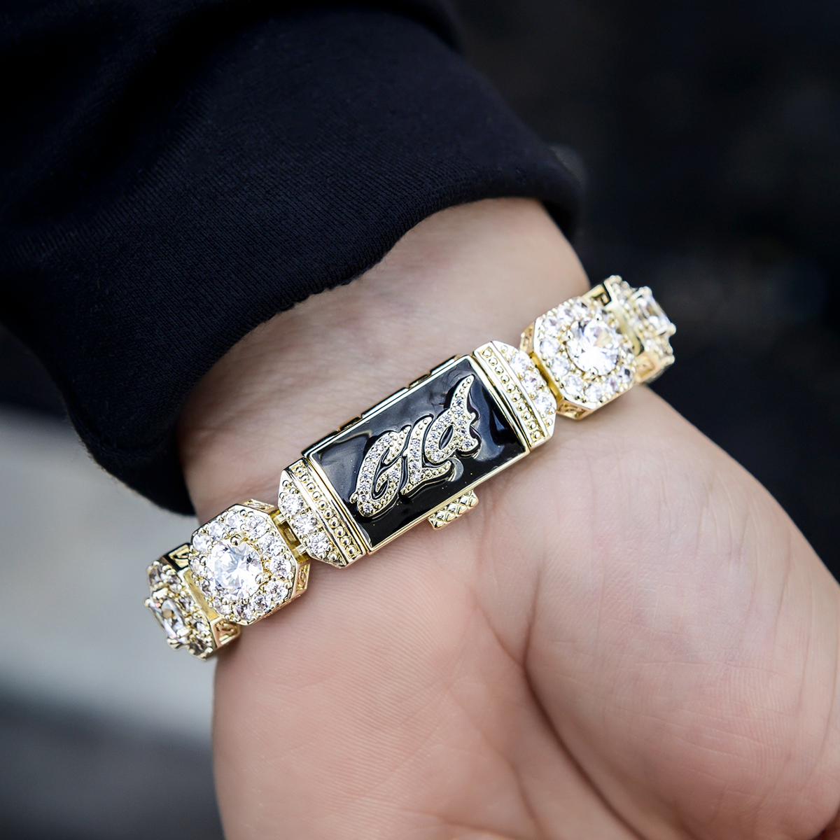 GLD Women Clustered Tennis Bracelet in Yellow Gold- 12mm