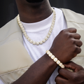 GLD Men Clustered Tennis Chain + Bracelet Bundle in Yellow Gold- 12mm