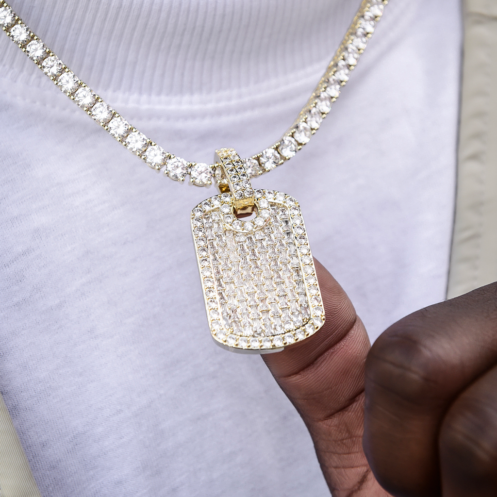 GLD Men Baguette Dog Tag Pendant in Yellow Gold
