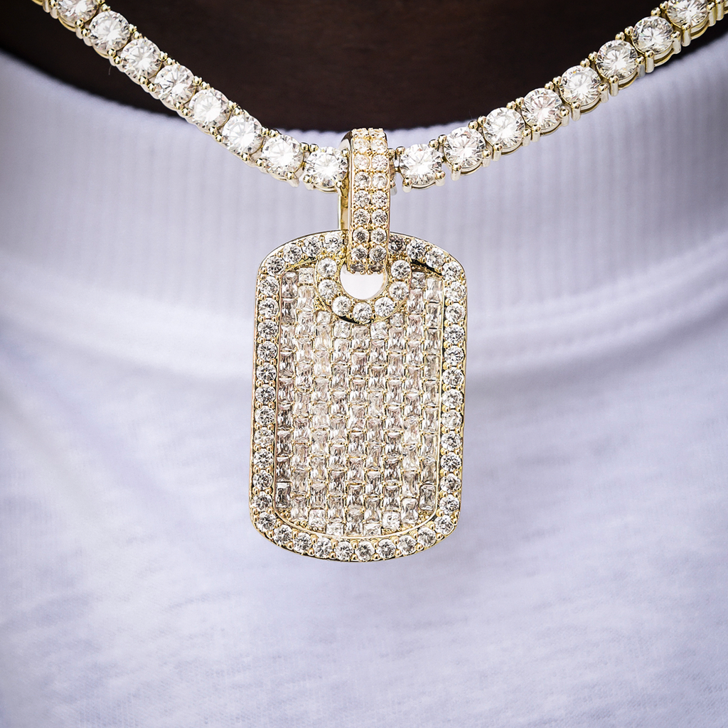 GLD Men Baguette Dog Tag Pendant in Yellow Gold