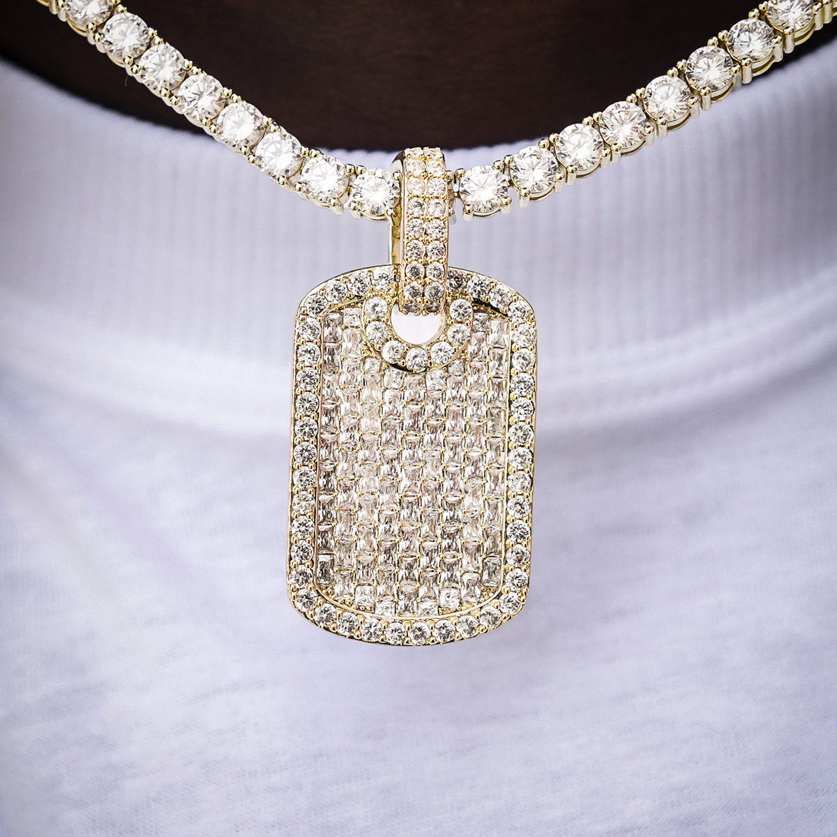 GLD Men Baguette Dog Tag Pendant in Yellow Gold