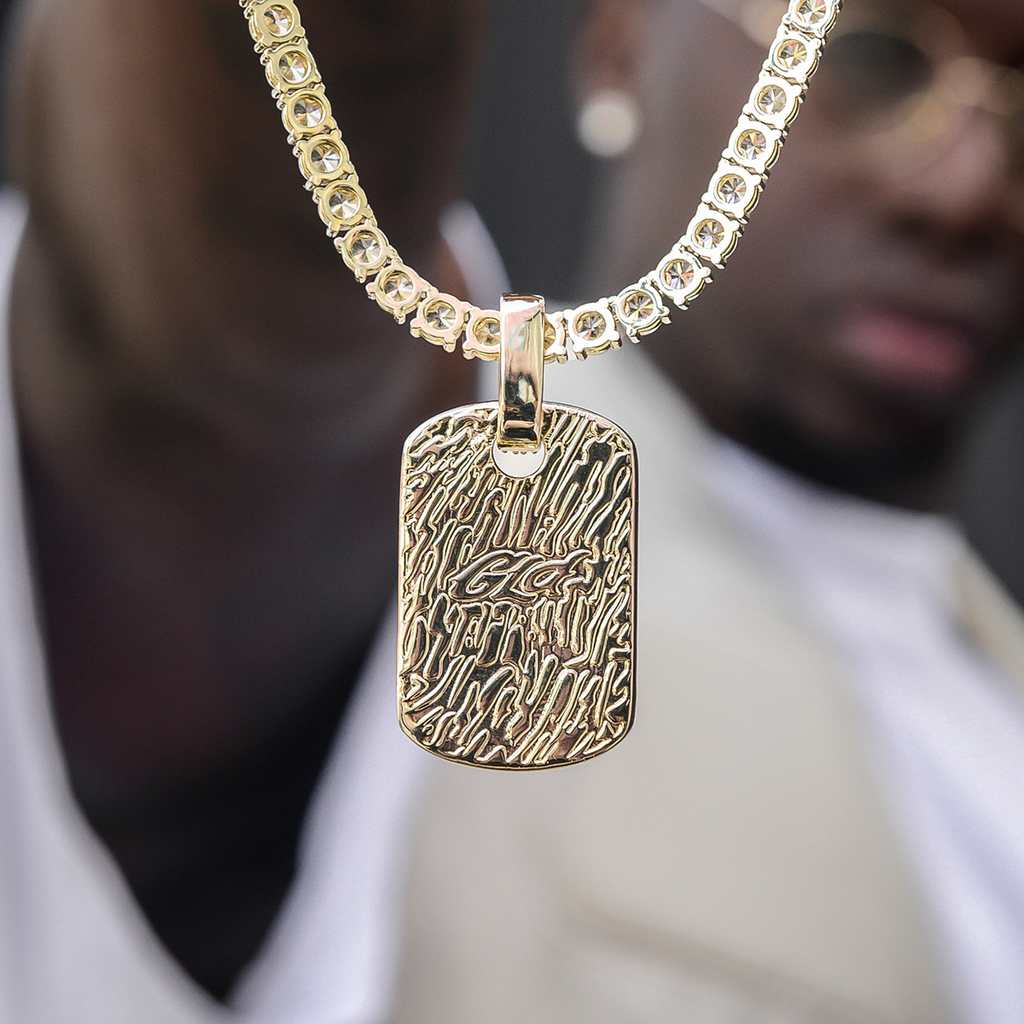 GLD Men Baguette Dog Tag Pendant in Yellow Gold