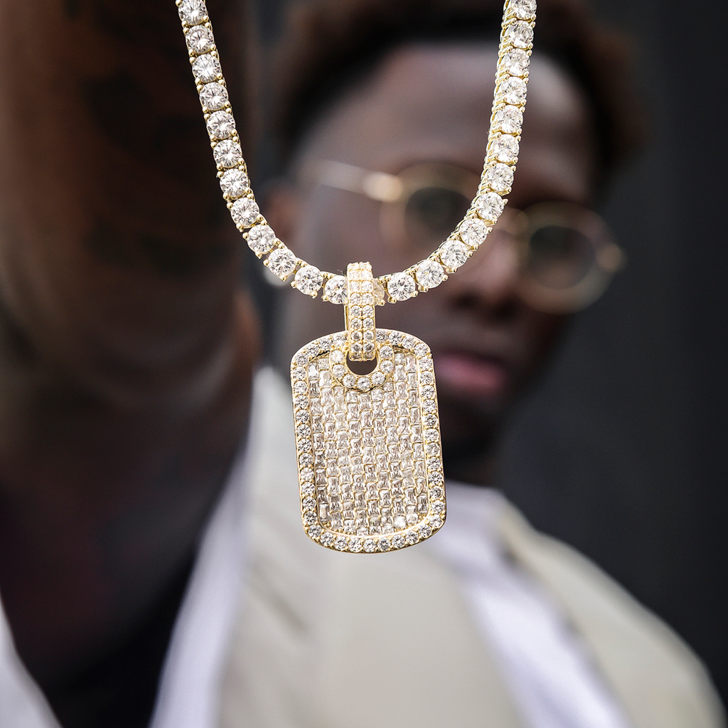 GLD Men Baguette Dog Tag Pendant in Yellow Gold