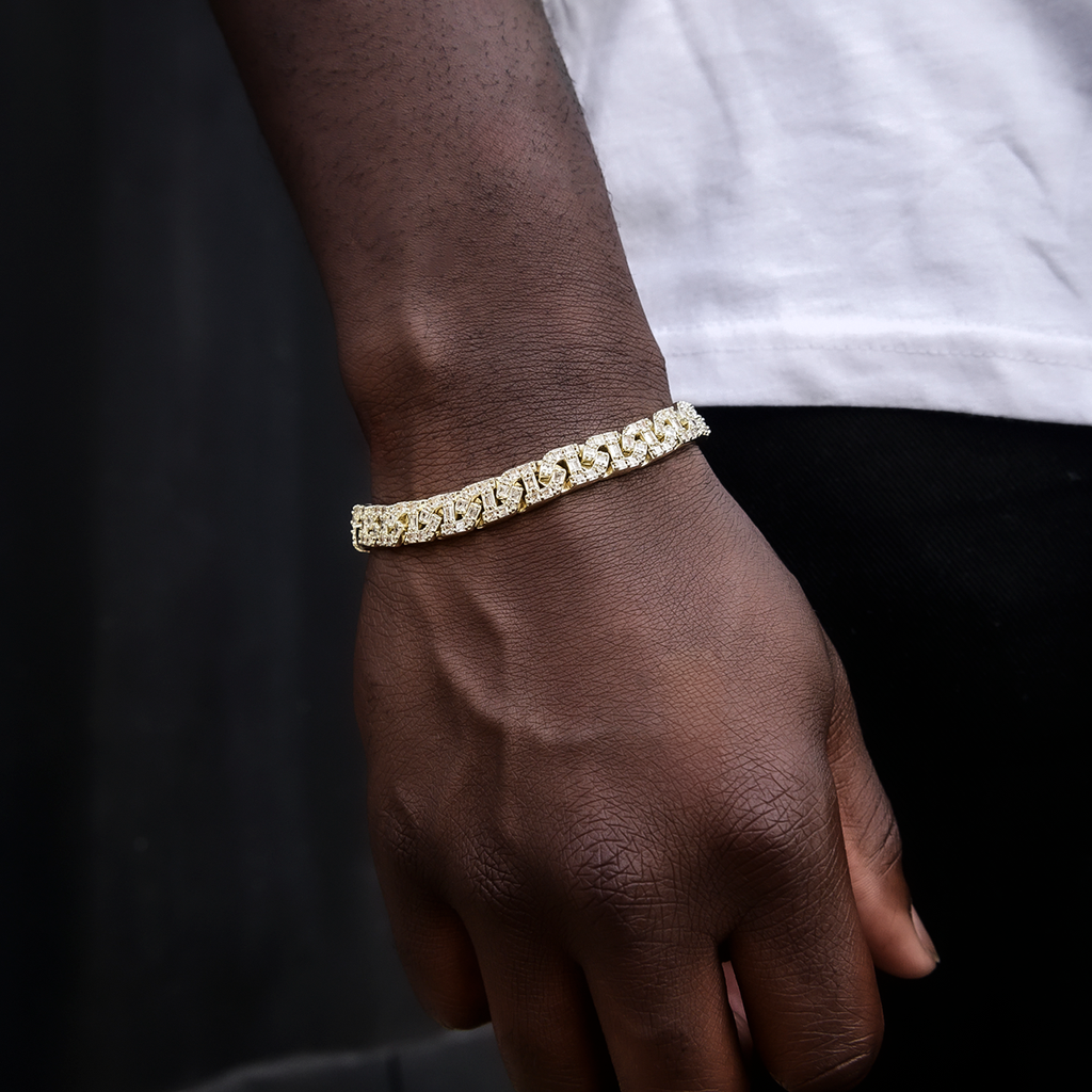 GLD Men Baguette Chain Link Bracelet in Yellow Gold