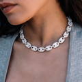 GLD PROMO - WOMEN Diamond Puffed Mariner Necklace in White Gold- 12mm