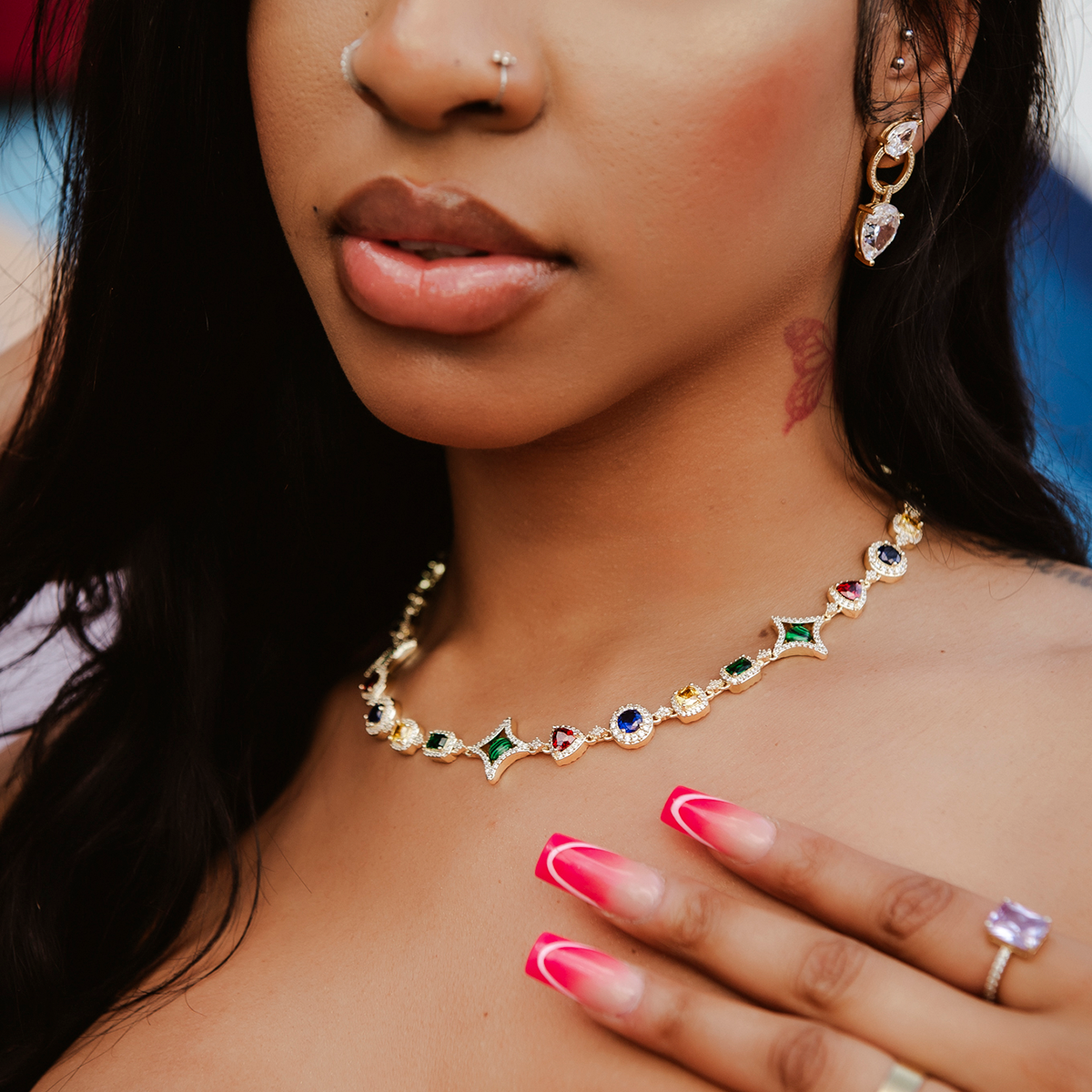GLD PROMO - WOMEN Colored Gemstone Necklace in Yellow Gold - 17mm