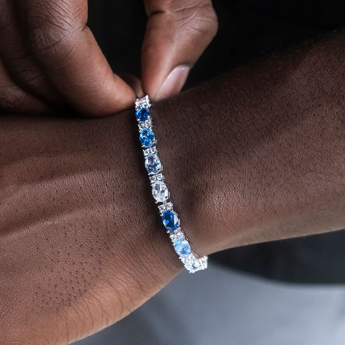 GLD Men Blue Mixed Oval Cut Tennis Bracelet- 5mm