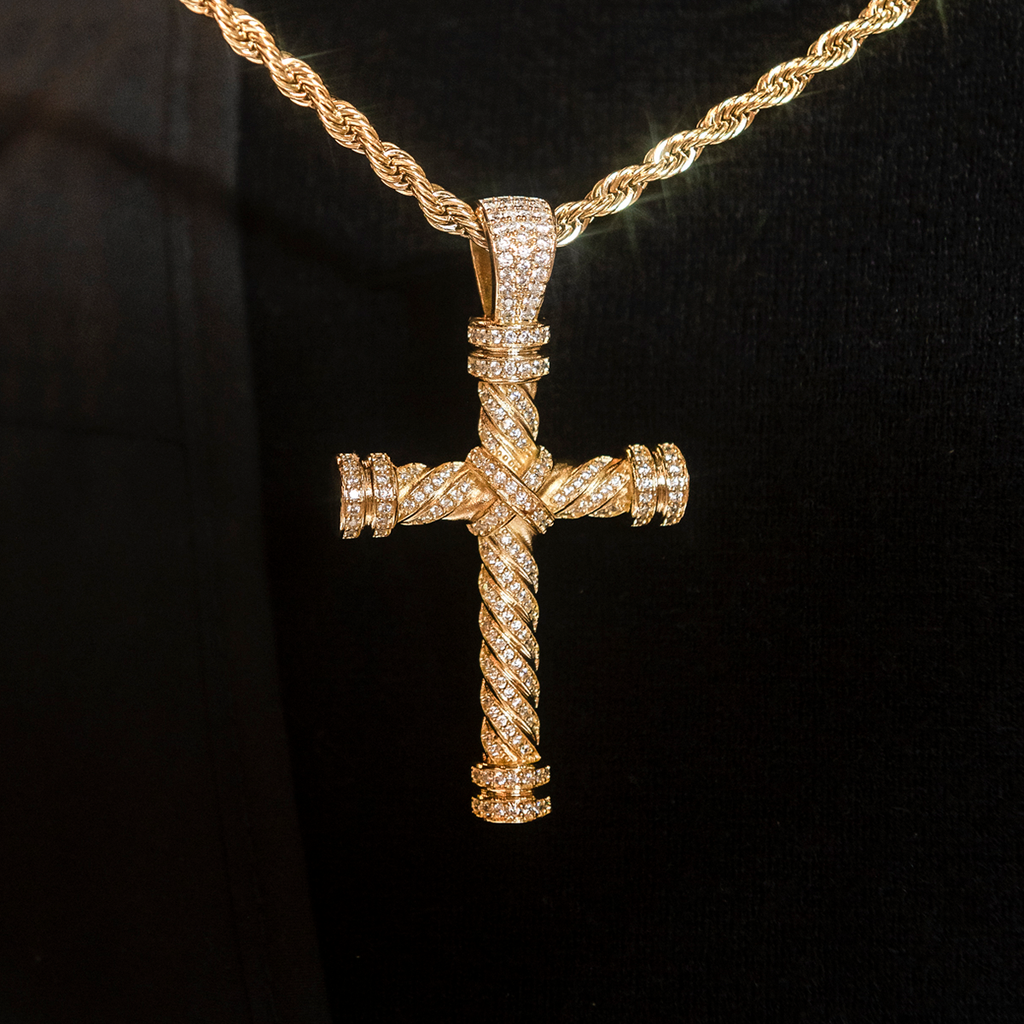 GLD Men Diamond Rope Cross Pendant in Yellow Gold