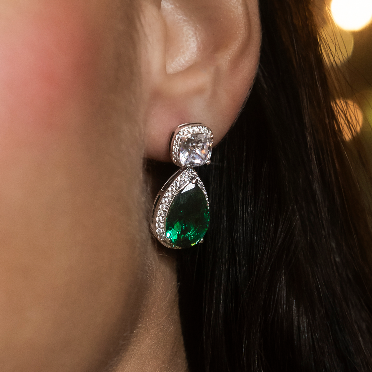 GLD PROMO Iced Emerald Cushion Cut Drop Earrings