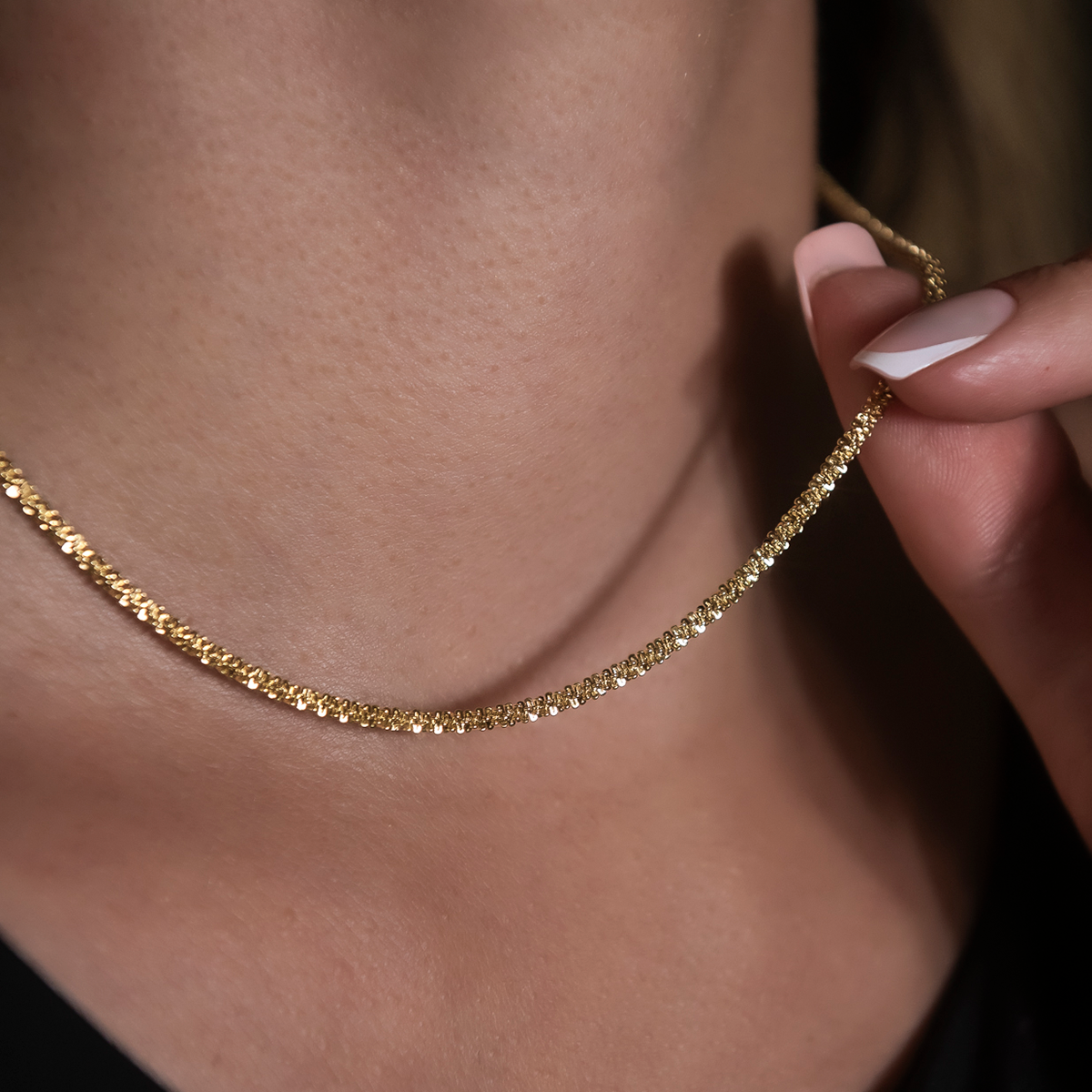 GLD PROMO - WOMEN Popcorn Necklace in Yellow Gold- 2mm