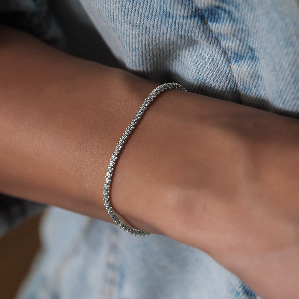 GLD Women Popcorn Bracelet in White Gold- 2mm