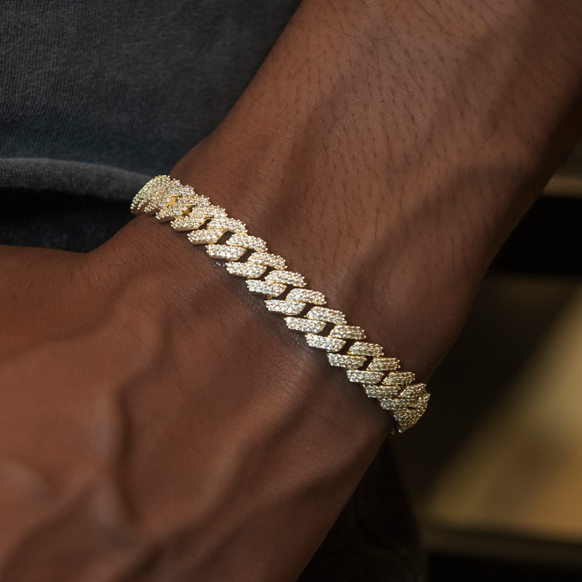 GLD Men GLD Diamond Prong Cuban Bracelet in Yellow Gold- 8.5mm