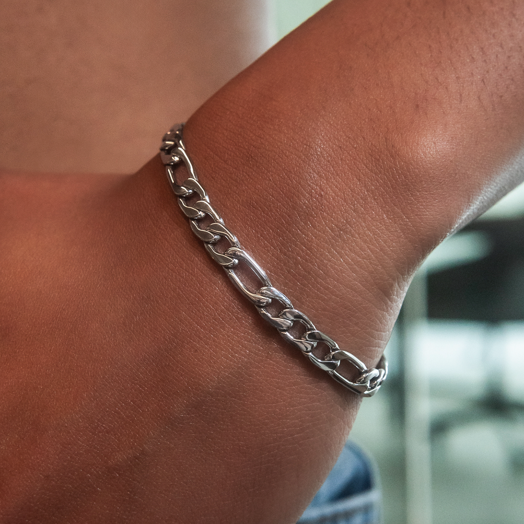 GLD PROMO - WOMEN Figaro Bracelet in White Gold- 6mm