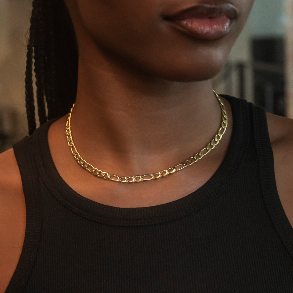 GLD PROMO - WOMEN Figaro Necklace in Yellow Gold- 6mm