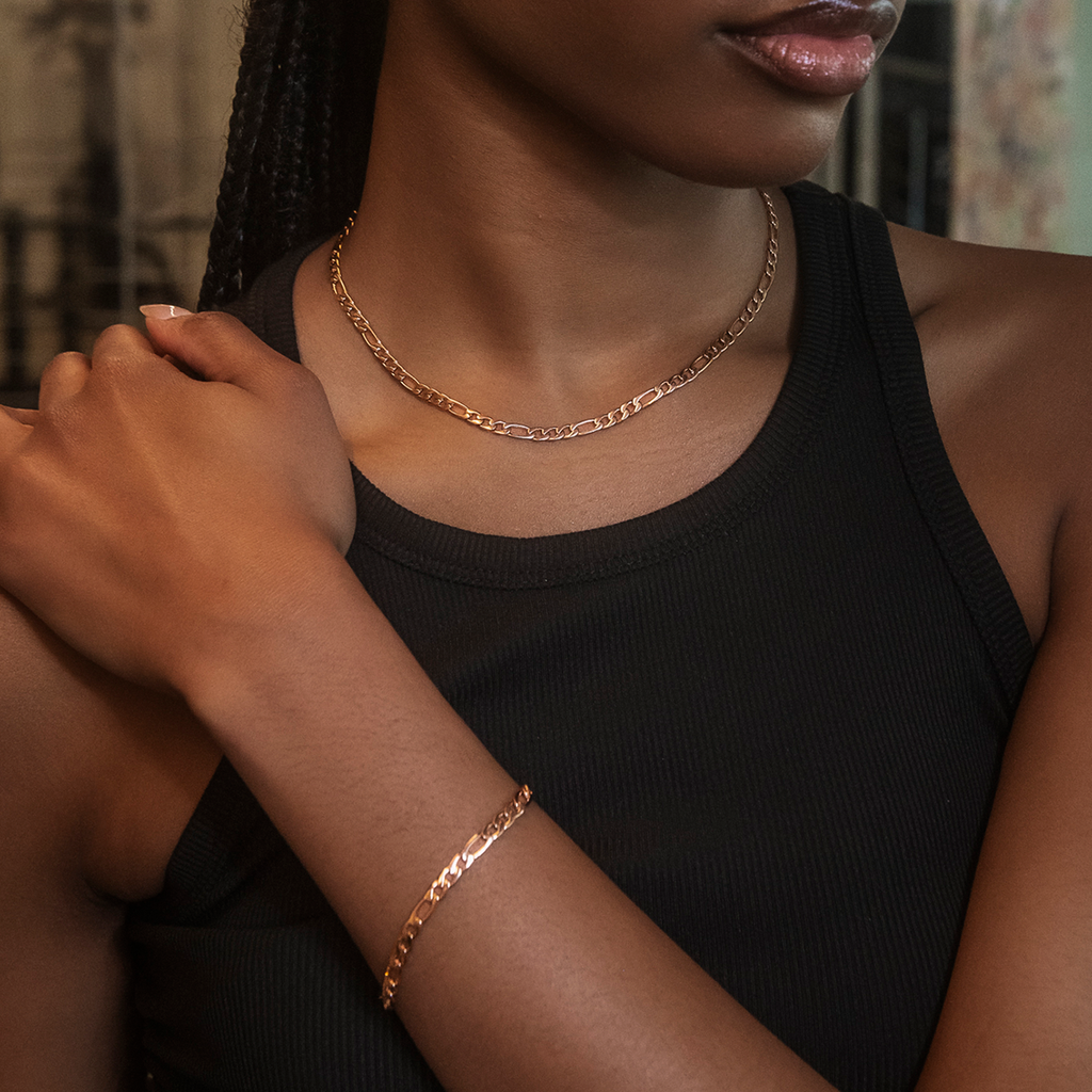 GLD PROMO - WOMEN Figaro Link Necklace in Rose Gold- 4mm
