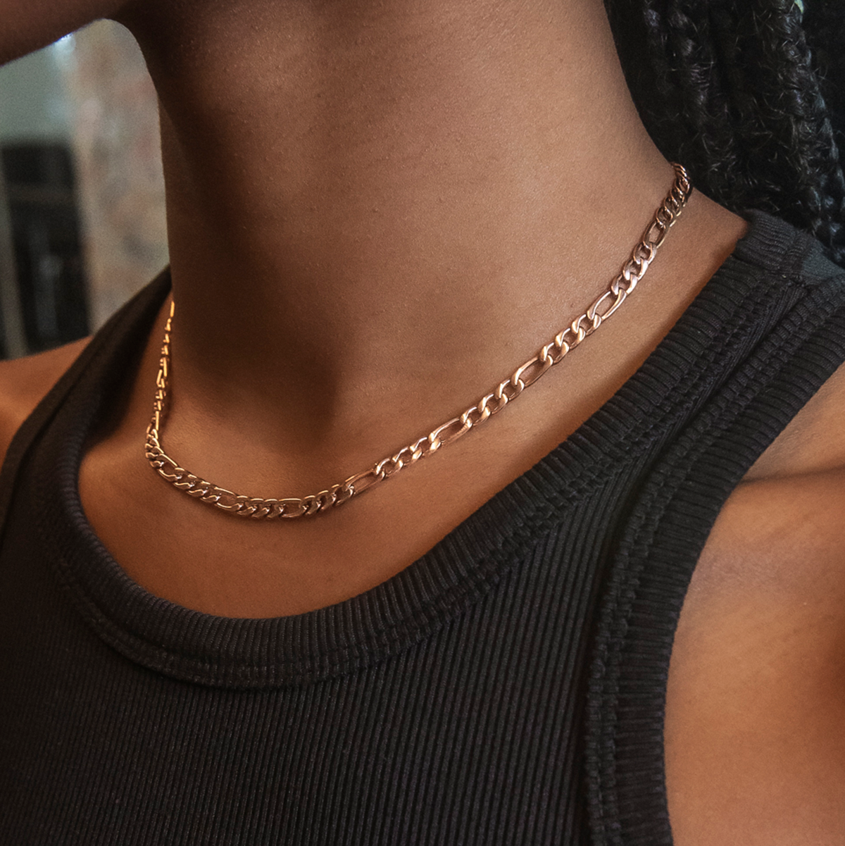 GLD PROMO - WOMEN Figaro Link Necklace in Rose Gold- 4mm