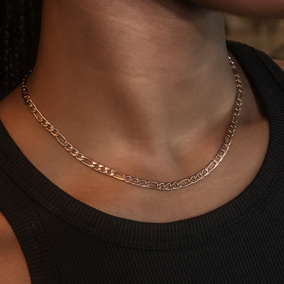 GLD PROMO - WOMEN Figaro Link Necklace in Rose Gold- 4mm