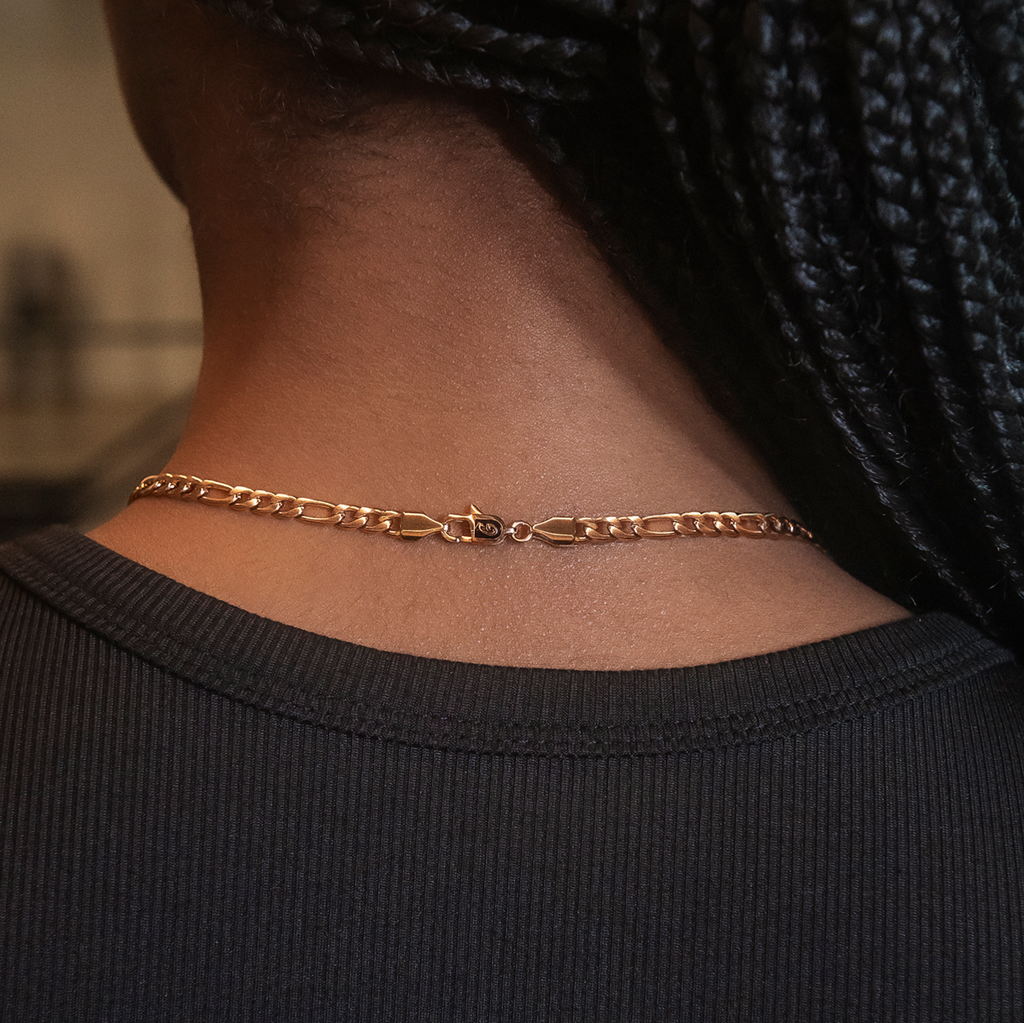 GLD PROMO - WOMEN Figaro Link Necklace in Rose Gold- 4mm