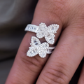 GLD Women Diamond Baguette Butterfly Ring in White Gold Vermeil