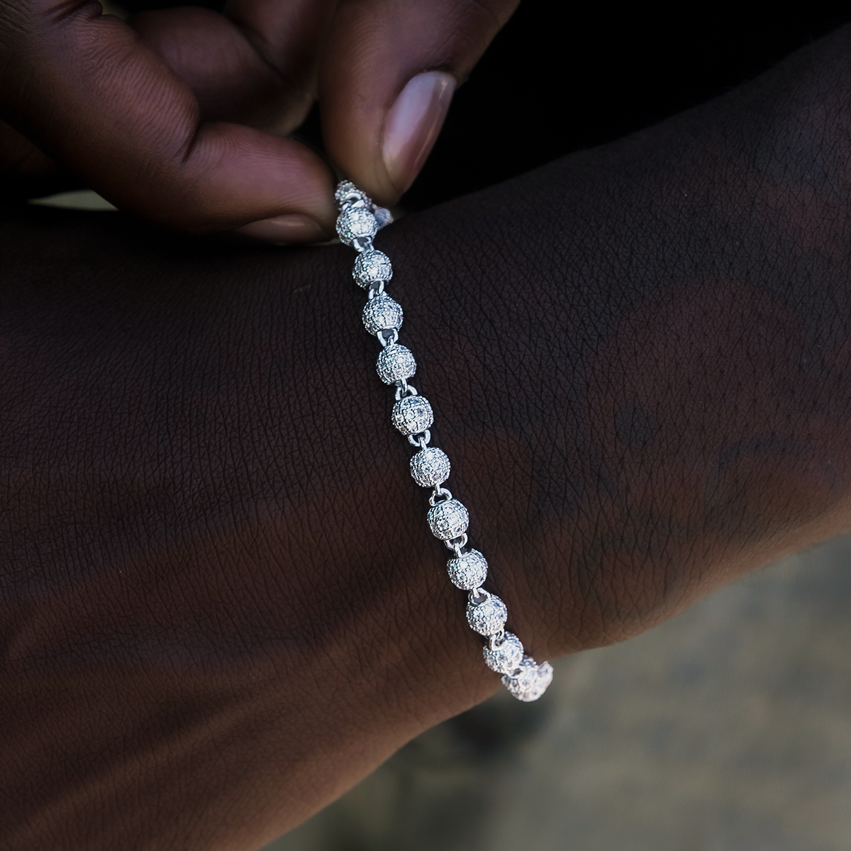 GLD Men Iced Ball Bracelet in White Gold - 4mm