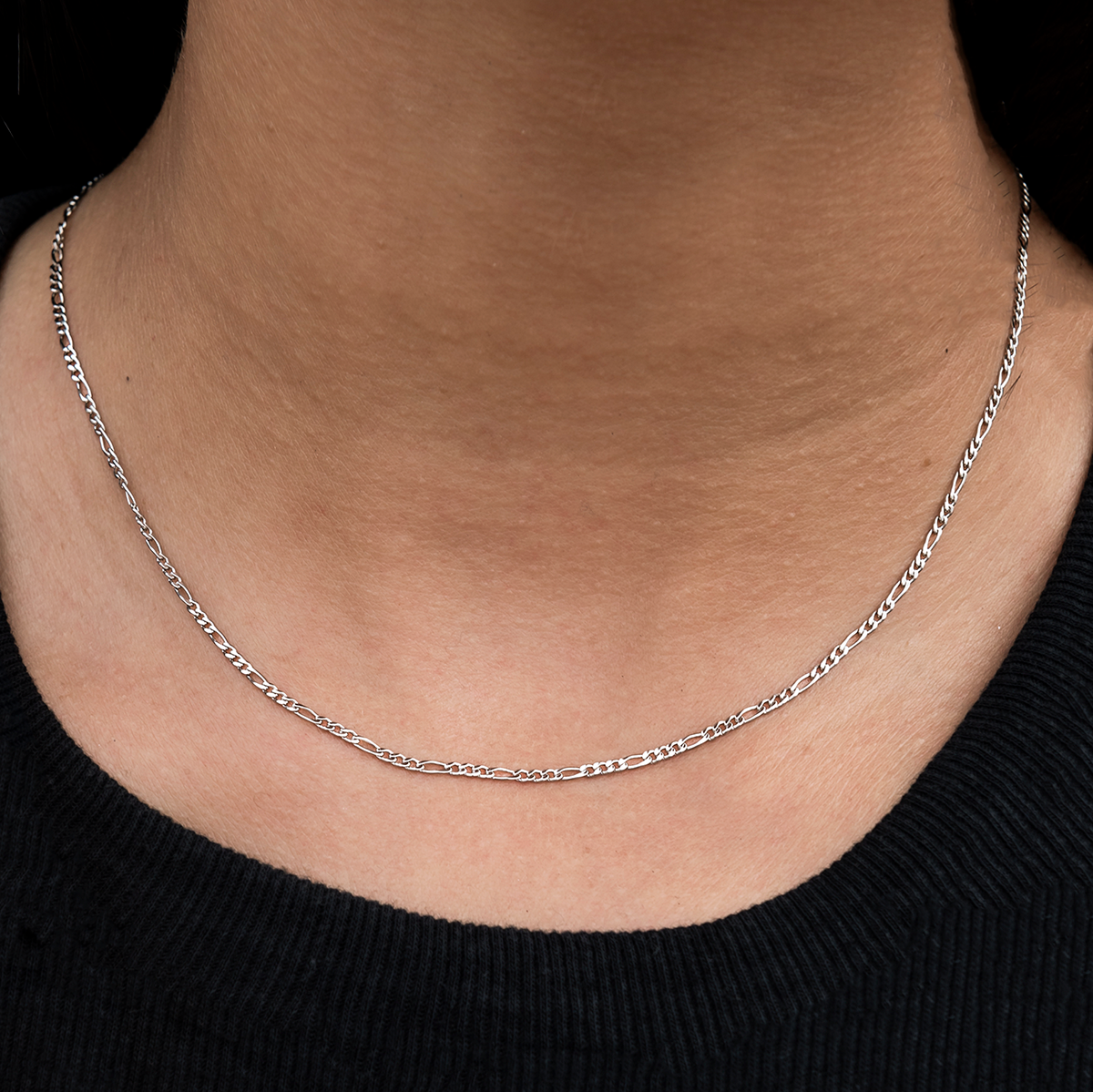 GLD PROMO - WOMEN Figaro Necklace in White Gold- 2mm