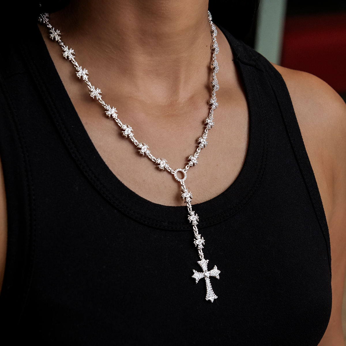 GLD PROMO - WOMEN Flared Cross Rosary Necklace