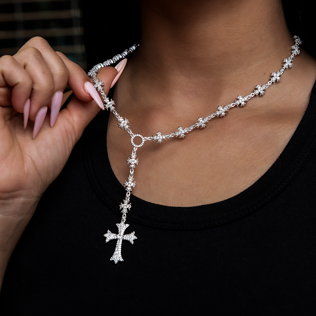 GLD PROMO - WOMEN Flared Cross Rosary Necklace
