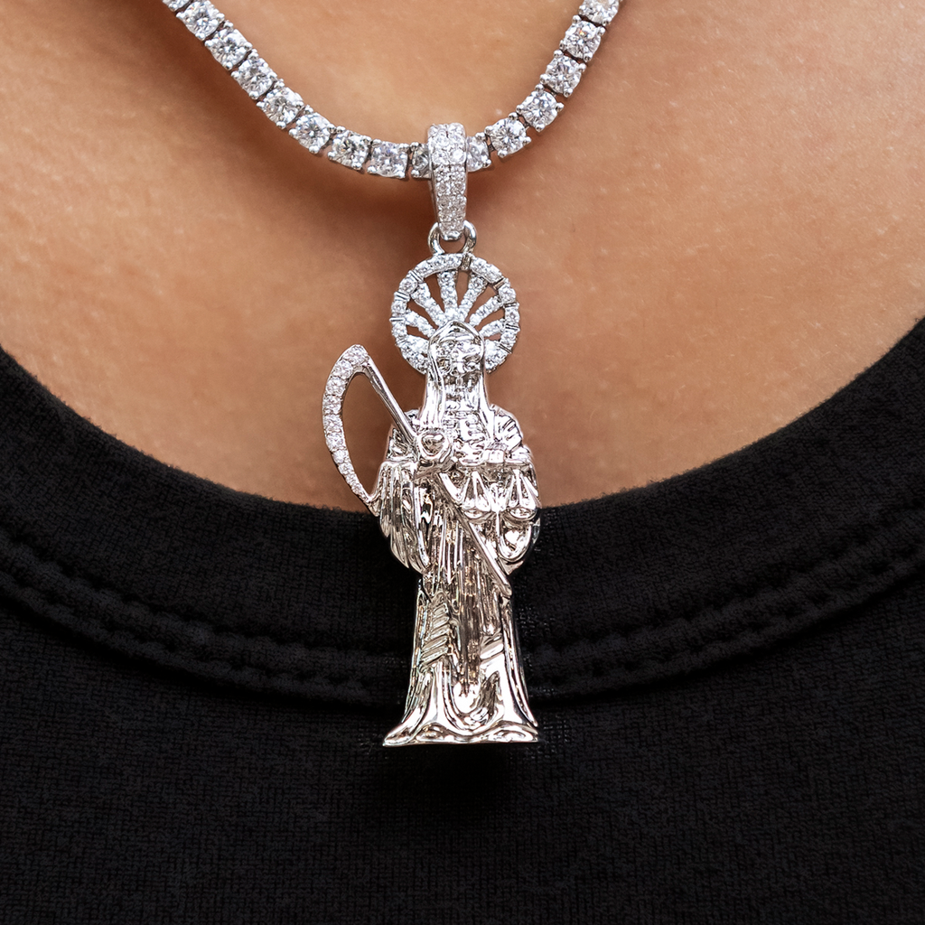 GLD PROMO - WOMEN Iced Grim Reaper Pendant in White Gold