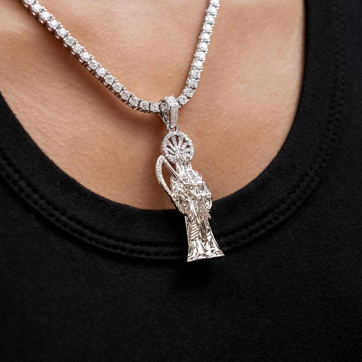 GLD PROMO - WOMEN Iced Grim Reaper Pendant in White Gold
