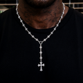 GLD Men Flared Cross Rosary Chain in White Gold - 8mm