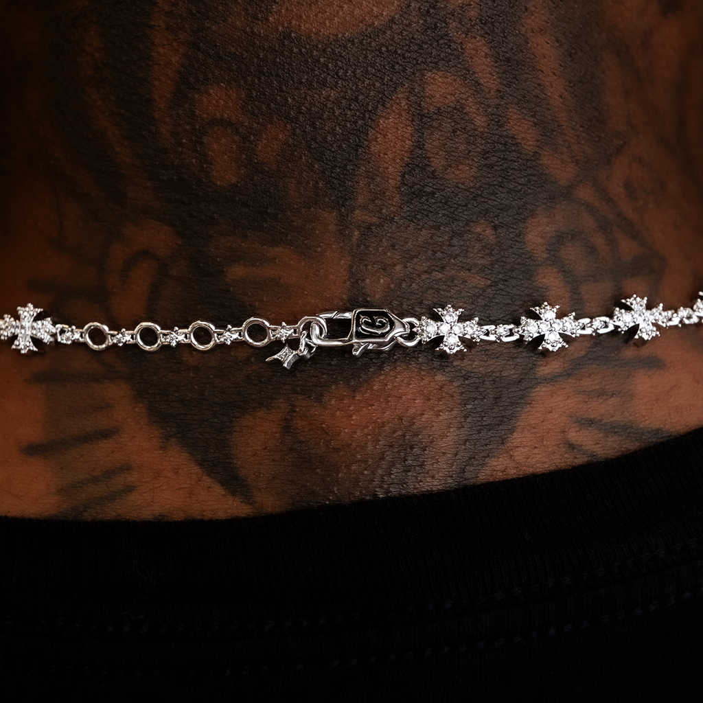 GLD Men Flared Cross Rosary Chain in White Gold - 8mm