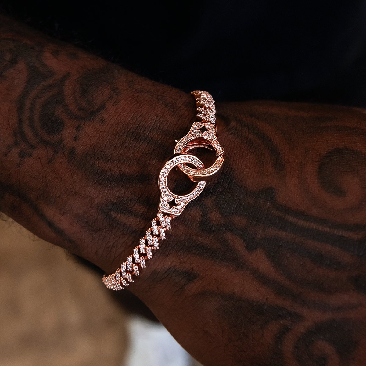 GLD PROMO Iced Handcuff Diamond Prong Cuban Bracelet in Rose Gold