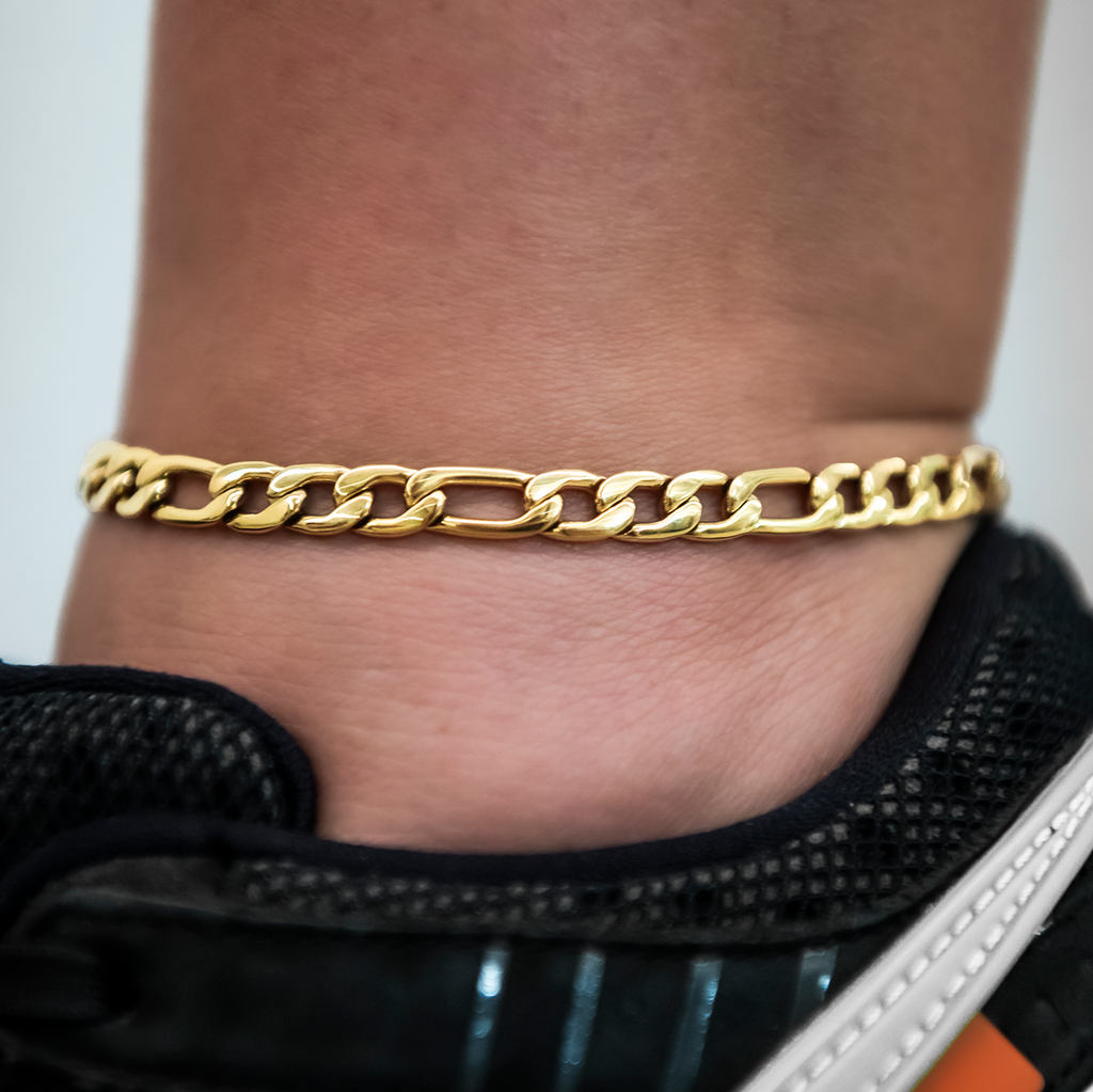 GLD PROMO SETS - WOMEN Figaro Chain Anklet in Yellow Gold- 6mm