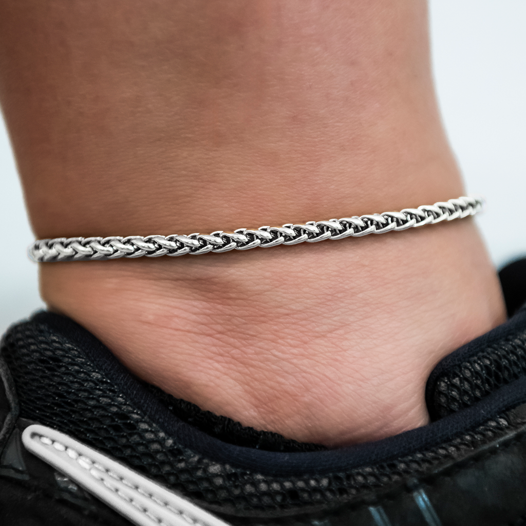 GLD PROMO - WOMEN Palm Chain Anklet in White Gold- 4mm