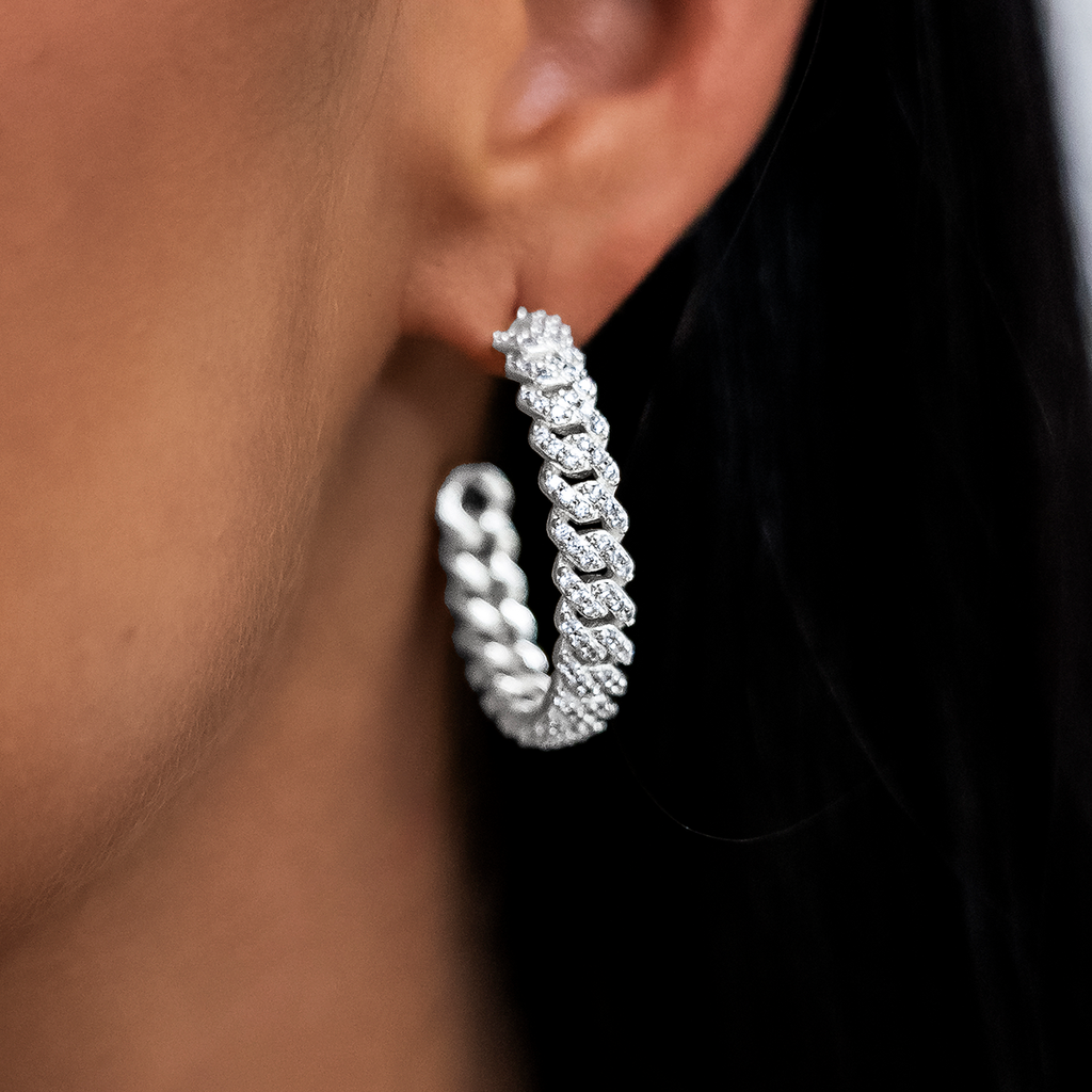GLD Women Diamond Prong Hoop Earrings in White Gold