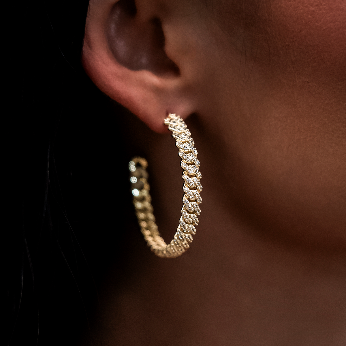 GLD Women Diamond Prong Hoop Earrings in Yellow Gold