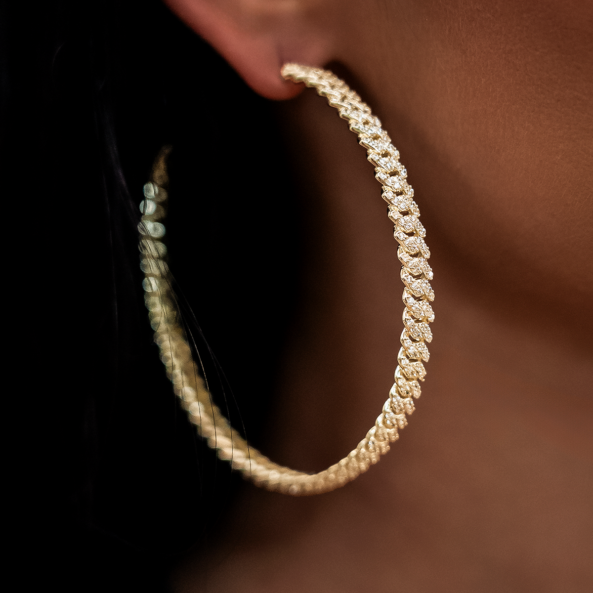 GLD Women Diamond Prong Hoop Earrings in Yellow Gold