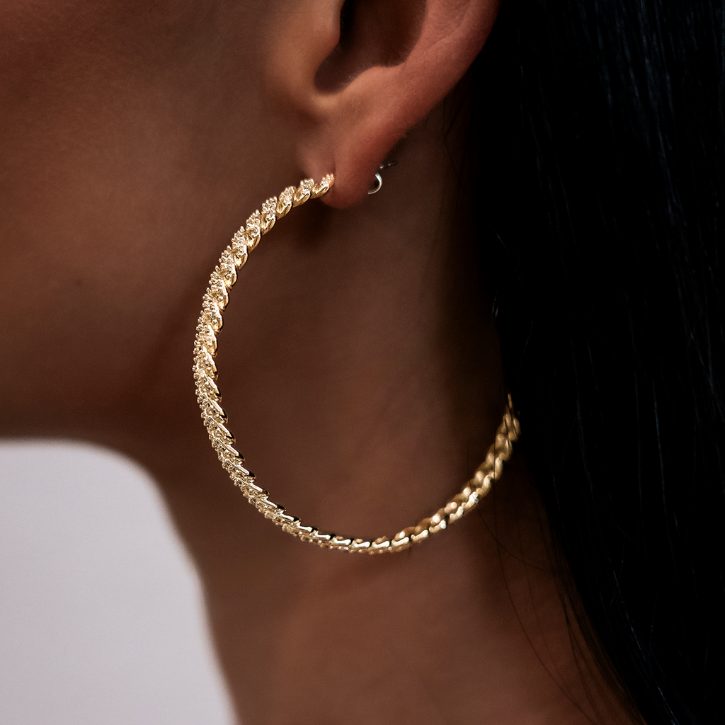 GLD Women Diamond Prong Hoop Earrings in Yellow Gold