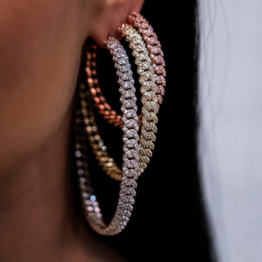 GLD Women Diamond Prong Hoop Earrings in White Gold