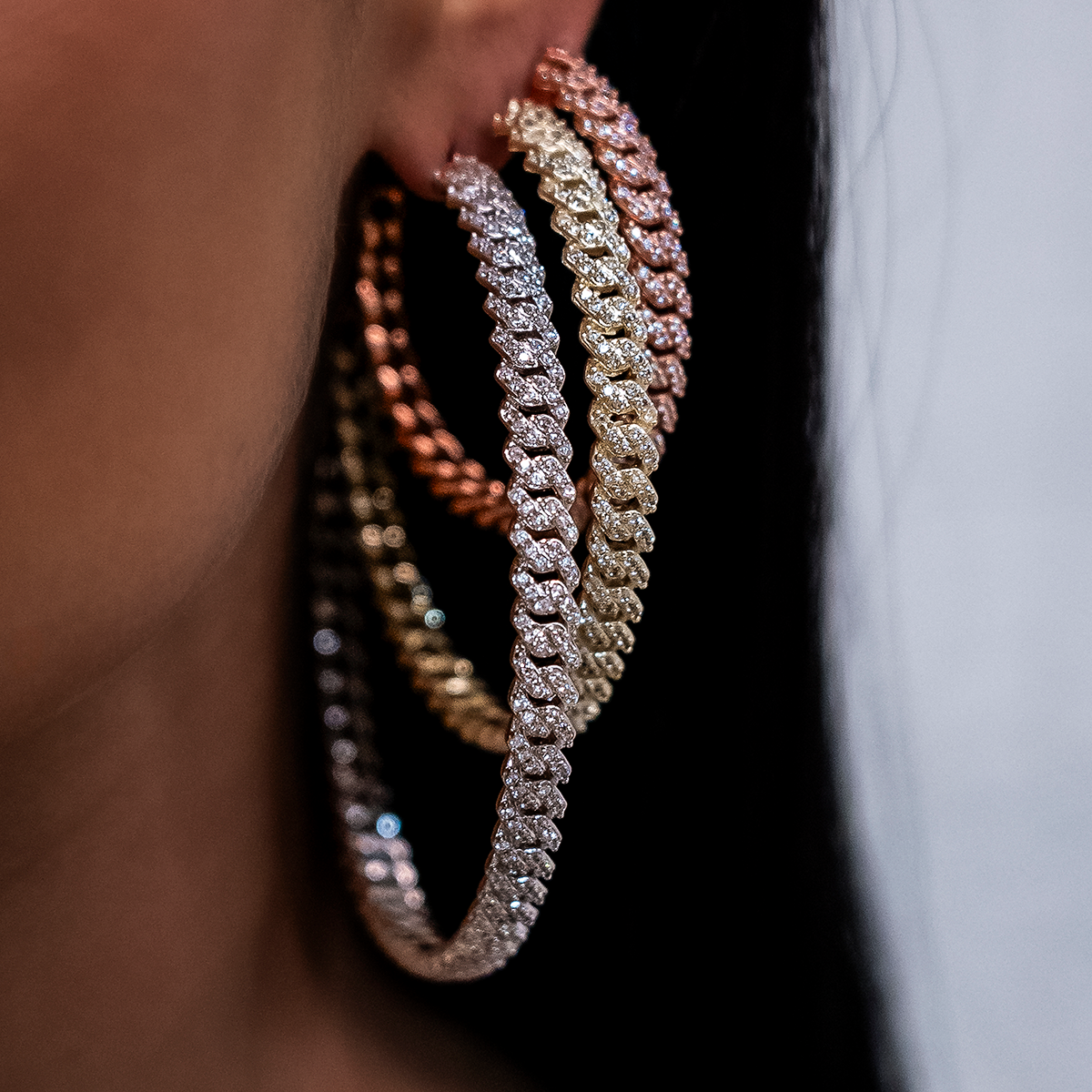 GLD Women Diamond Prong Hoop Earrings in Yellow Gold