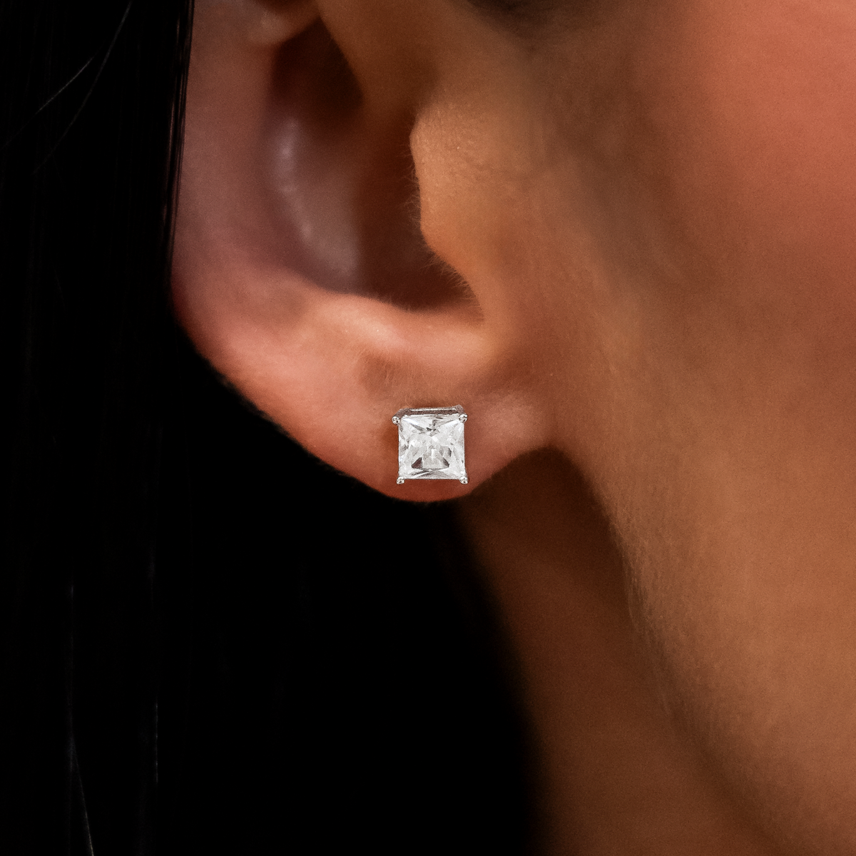 GLD PROMO - WOMEN 5mm Princess Cut Diamond Stud Earrings in White Gold