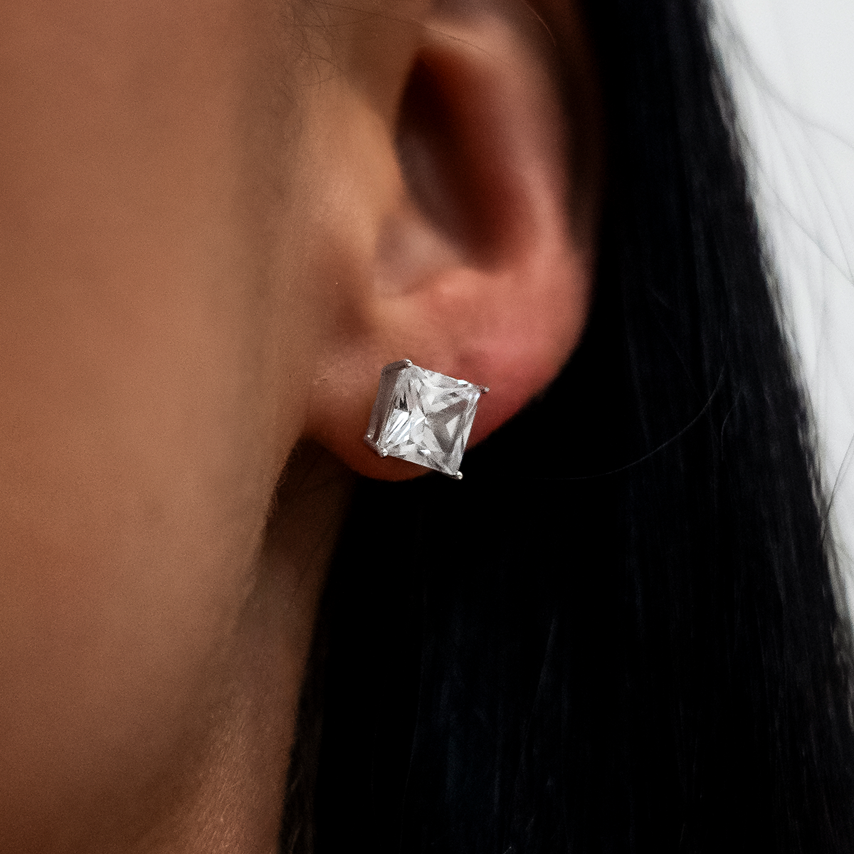 GLD PROMO - WOMEN 7mm Princess Cut Diamond Stud Earrings in White Gold