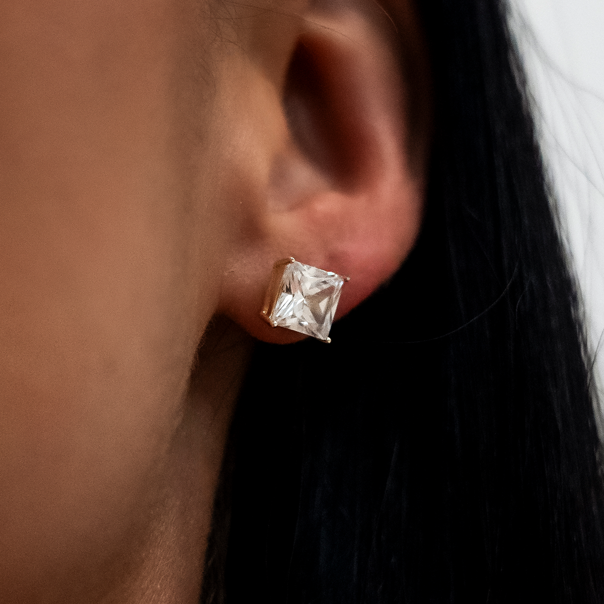 GLD Women 7mm Princess Cut Diamond Stud Earrings in Yellow Gold
