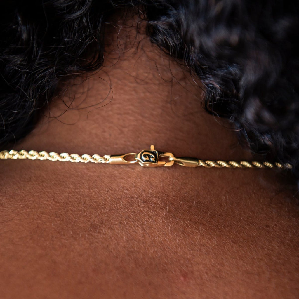GLD Women Rope Chain Necklace + Bracelet Bundle in White or Yellow Gold - 2mm