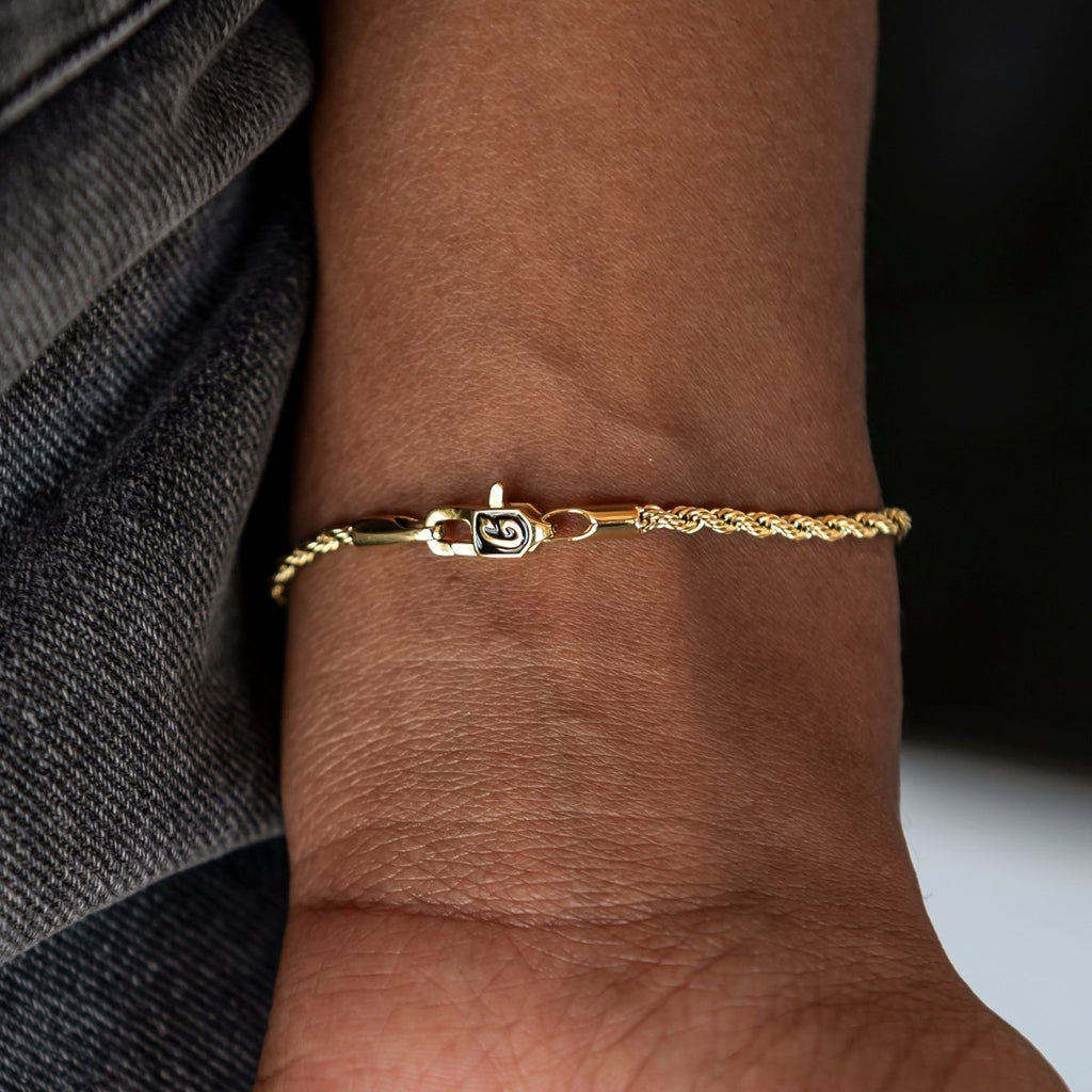 GLD Women Rope Chain Necklace + Bracelet Bundle in White or Yellow Gold - 2mm