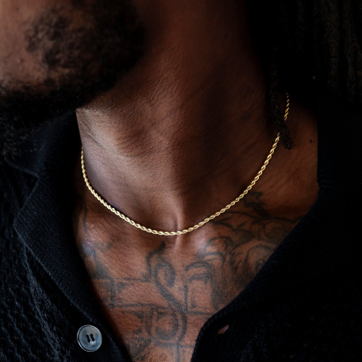 GLD Men Rope Chain + Bracelet Bundle in White or Yellow Gold - 2mm