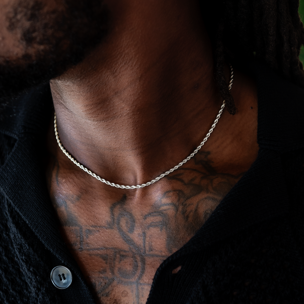GLD Men Rope Chain + Bracelet Bundle in White or Yellow Gold - 2mm