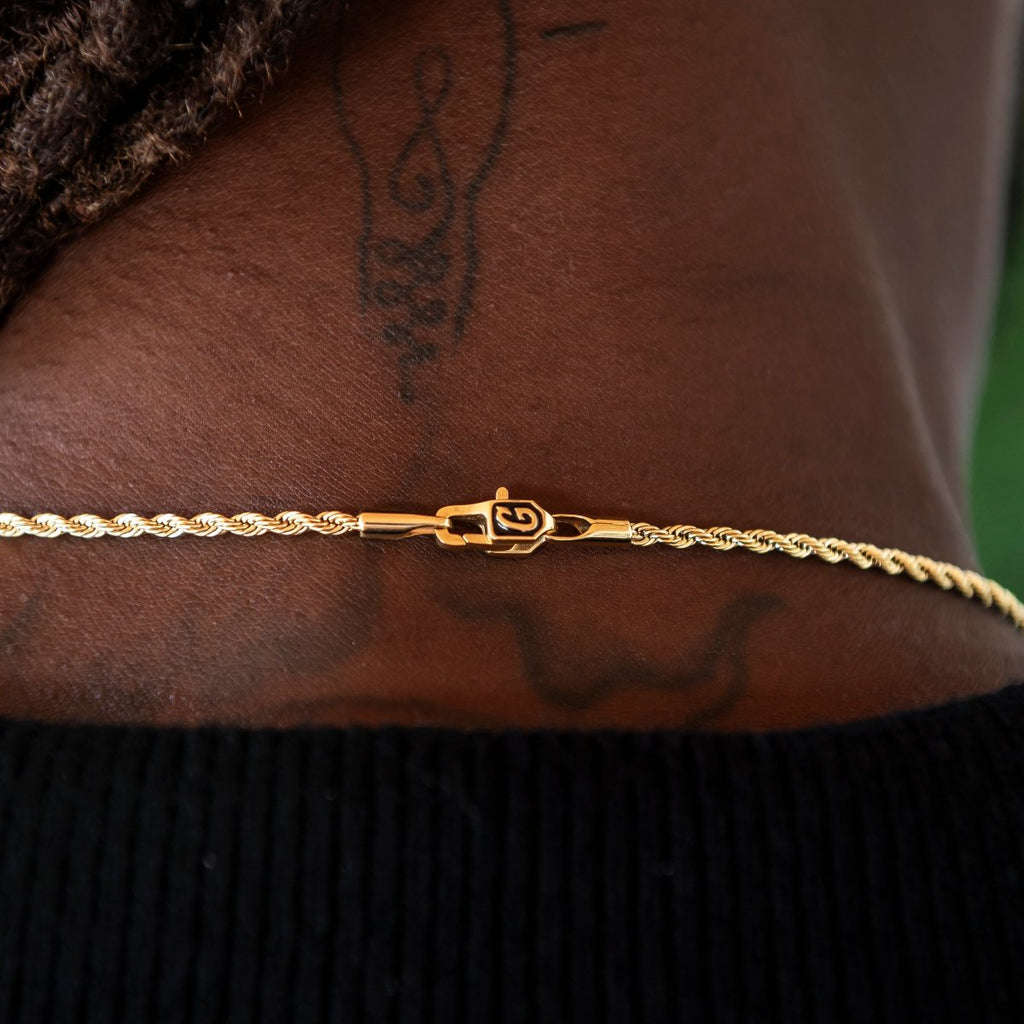 GLD Men Rope Chain + Bracelet Bundle in White or Yellow Gold - 2mm