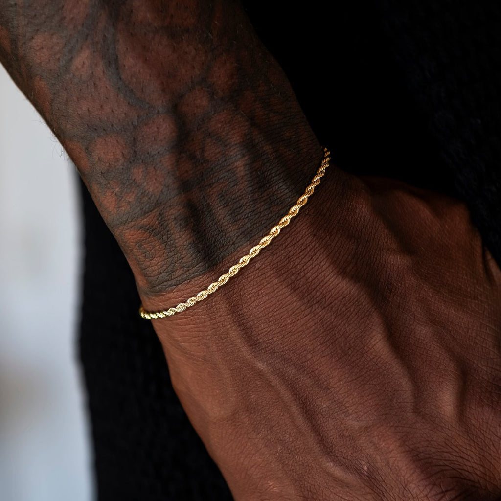 GLD Men Rope Chain + Bracelet Bundle in White or Yellow Gold - 2mm